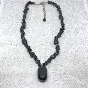 Artisan style natural black stone statement necklace boho